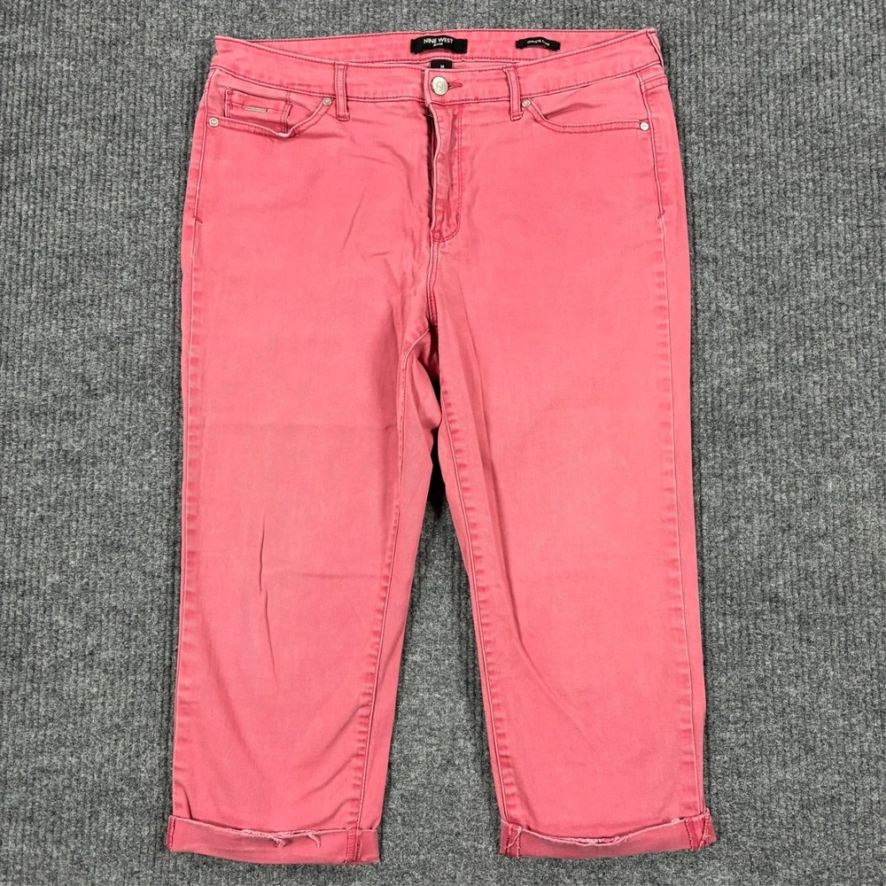 Nine West Chrystie Capri Jeans Womens 14 Pink Denim Cuffed Mid Rise UDNWJ41873